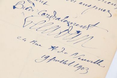 PELADAN : Lettre autographe signée adressée à Marius Richard louant l'aide précieuse de son acteur fétiche, Paul Mounet, trop méconnu au goût du Sâr : 