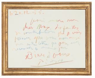 PICASSO : Lettre autographe signée multicolore adressée à Max Pellequer - Signiert, Erste Ausgabe - Edition-Originale.com