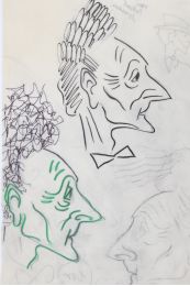 RIM : Esquisses originales, sur papier calque, au stylo bille et crayons noirs représentant quatre portraits de Jean Cocteau - Signed book, First edition - Edition-Originale.com