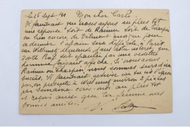 SCOTTO : Carte postale autographe signée à son grand ami Carlo Rim concernant un projet de film avec Edith Piaf et Raimu ou Charpin : 