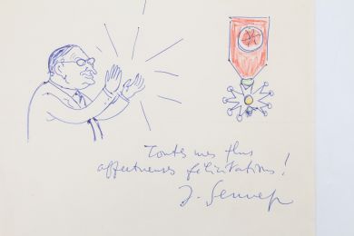 SENNEP : Billet autographe signé à son ami Carlo Rim le félicitant pour la croix de l'ordre de la Légion d'Honneur enrichi d'un dessin original - Autographe, Edition Originale - Edition-Originale.com