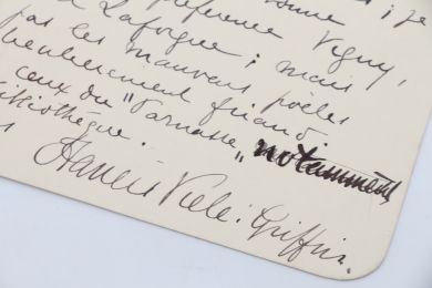 VIELE-GRIFFIN : Billet autographe daté et signé adressé à Edouard Ducoté évoquant ses poètes de prédilection et ses lectures : 