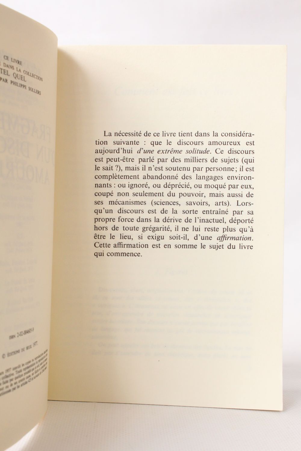 BARTHES : Fragments d'un discours amoureux - Signed book, First edition ...