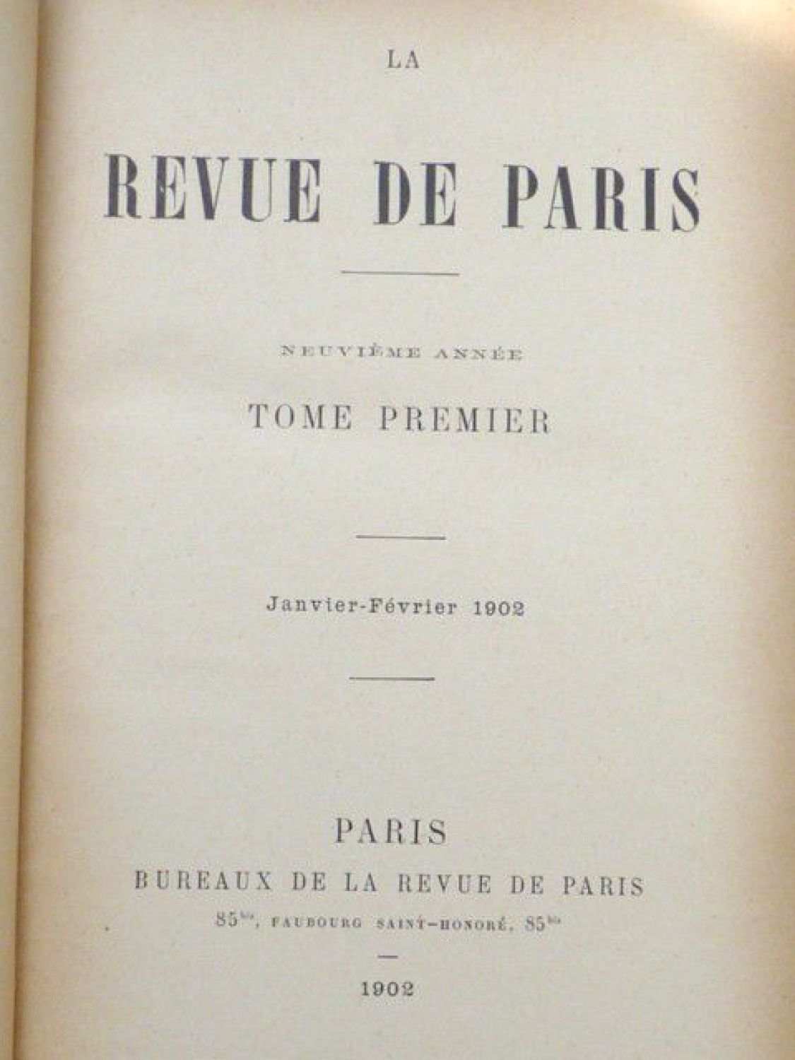 COLLECTIF : La Revue de Paris. (Janvier-Février 1902) - First edition ...