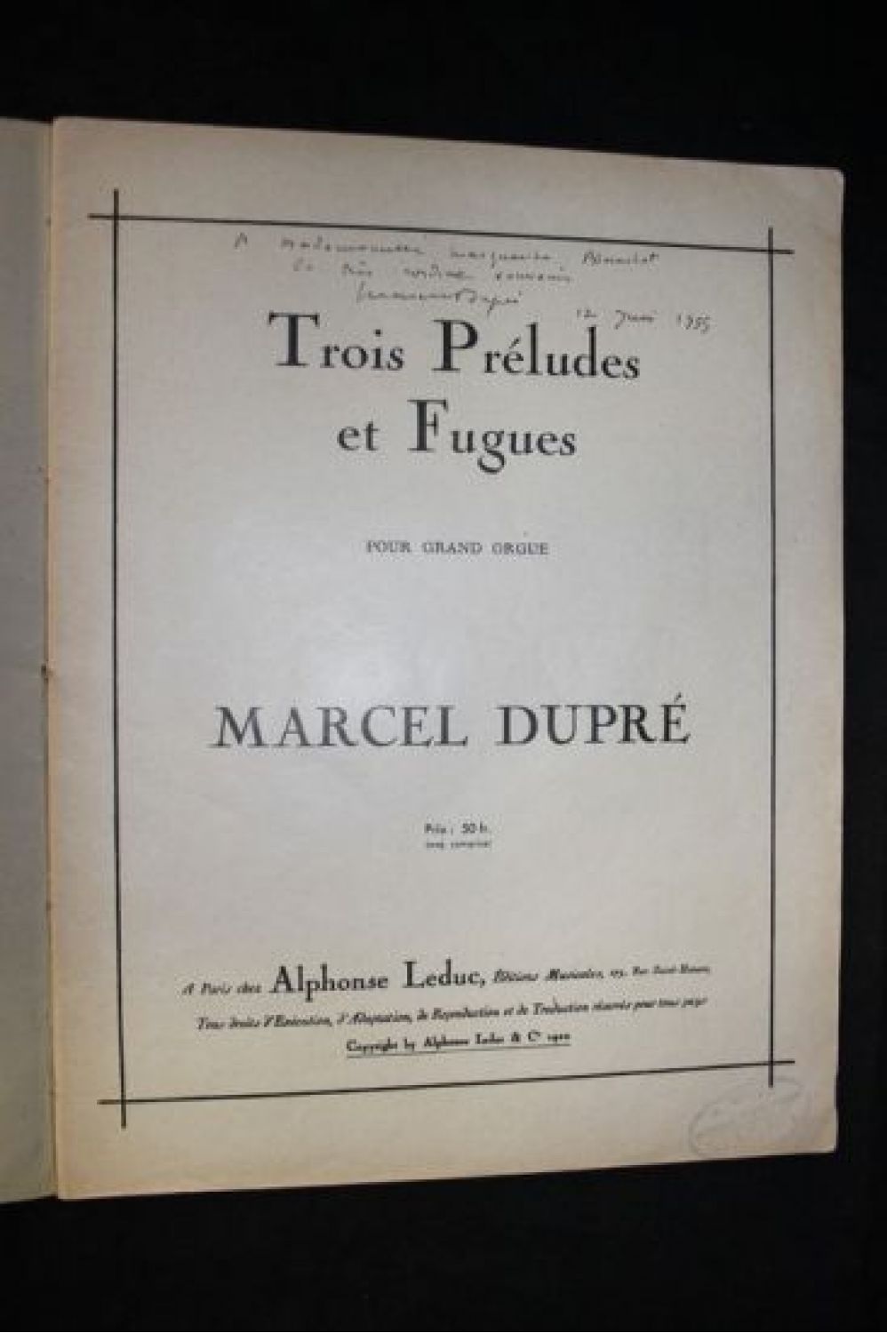 DUPRE : Trois préludes et fugues pour grand orgue - Signed book, First ...