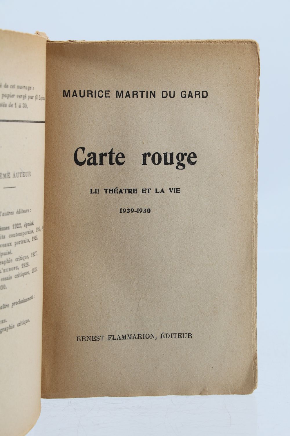 MARTIN DU GARD : Carte rouge - Le théâtre et la vie 1929-1930 - Signed ...