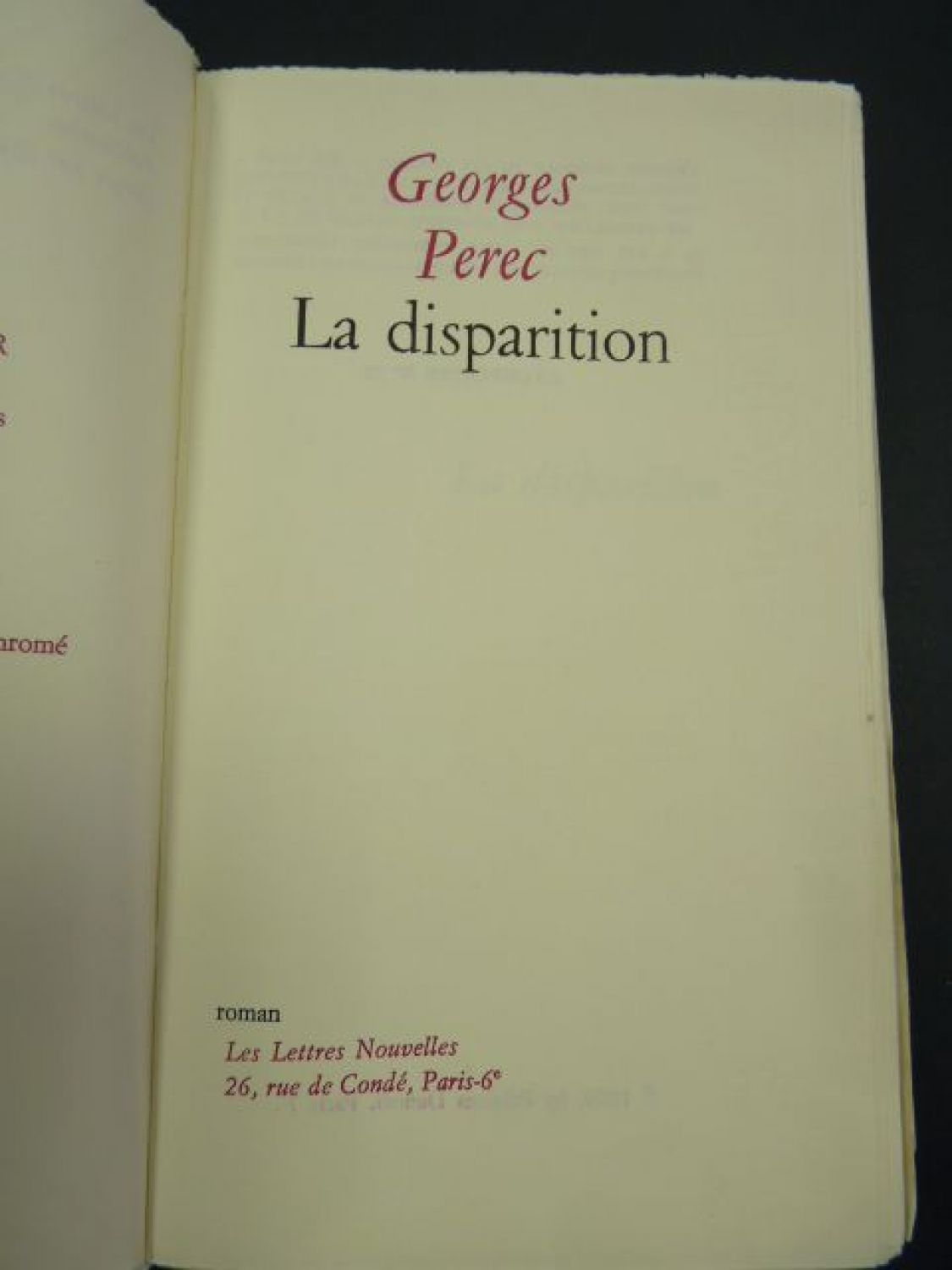 PEREC La disparition - First edition photo photo