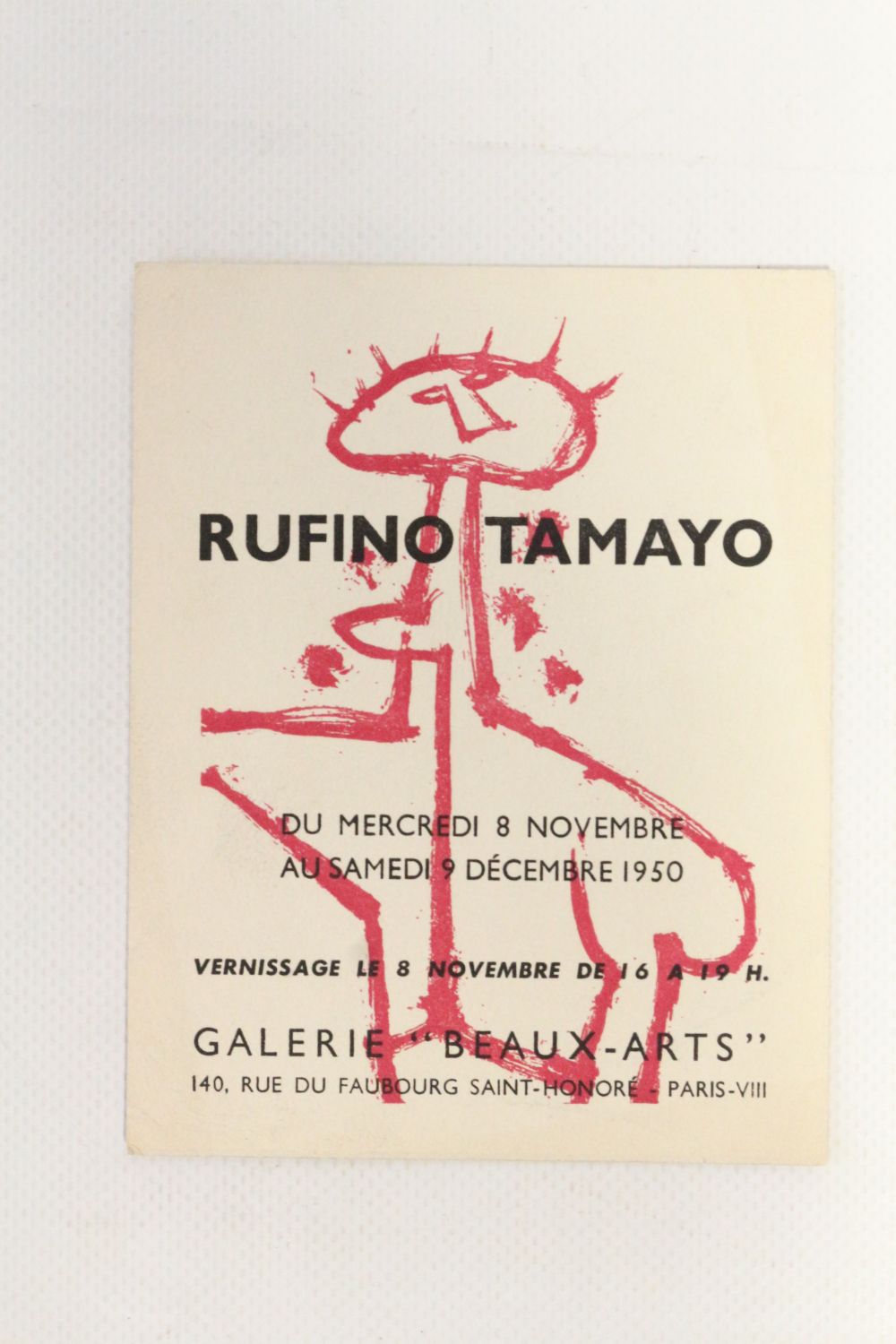 TAMAYO : Carton d'invitation à l'exposition des oeuvres de Rufino Tamayo - Prima edizione - Edition-Originale.