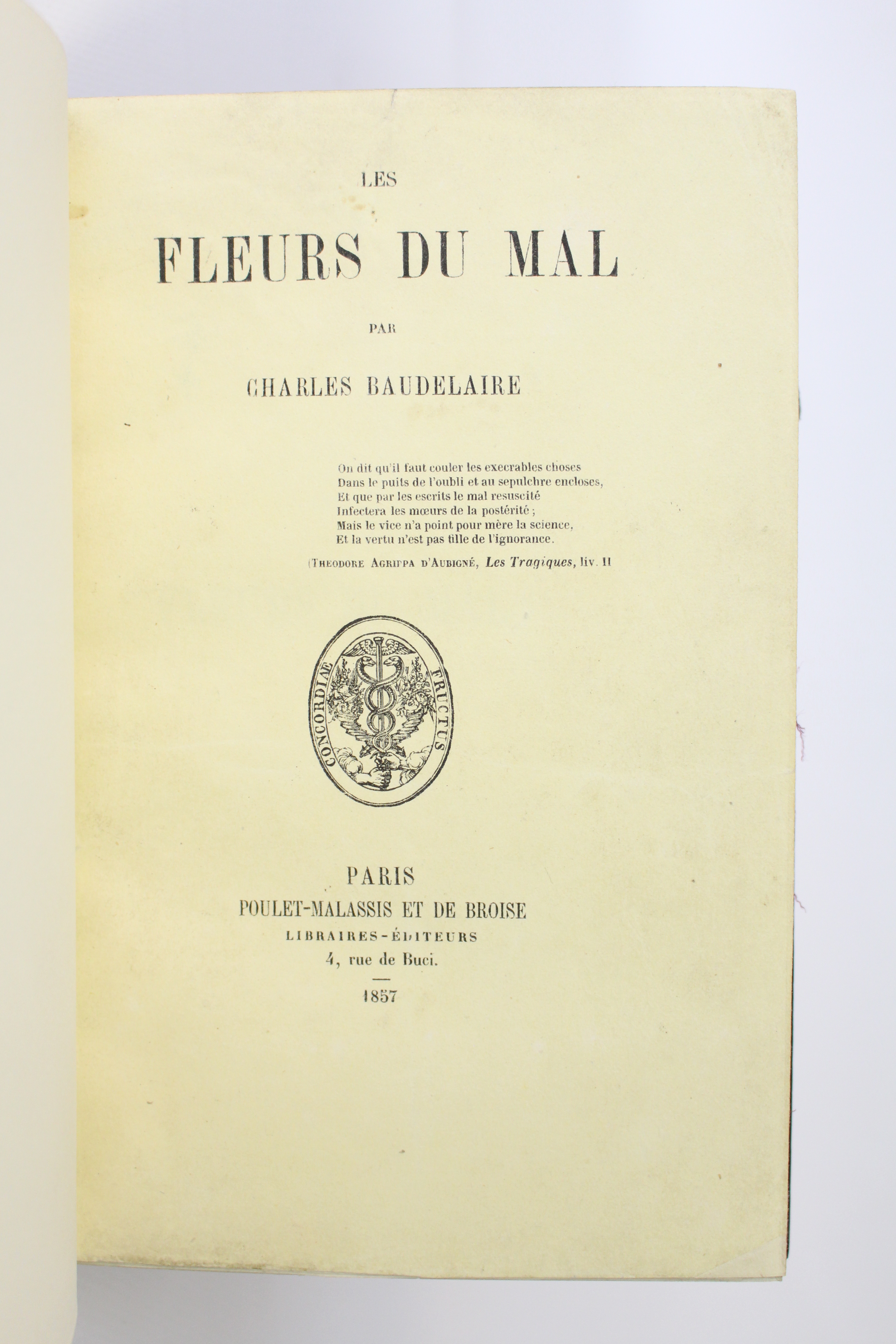 Couverture des Fleurs du Mal de Baudelaire 1857, premier tirage